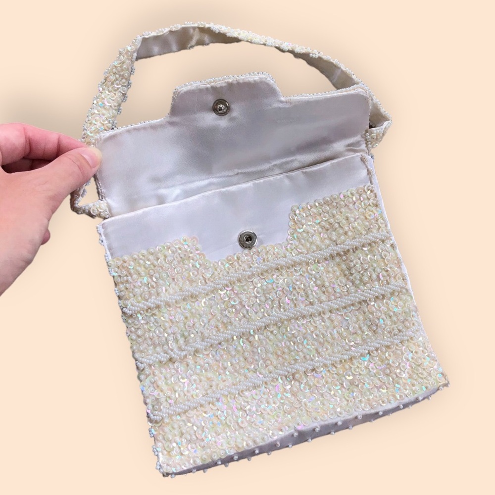 Vintage 50s 60s Beaded Sequin Handmade Handbag Hong Kong Bridal Retro Feminine - Picture 2 of 14